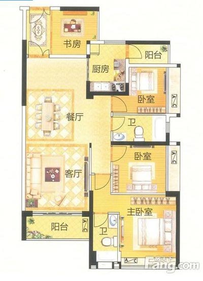 本单元的设计整体色调选取的是木色，不仅沿用了中式的端庄典雅，同时参与一些时尚的元素，让整个空间多了现代的时尚感触，却不失中式的端庄。