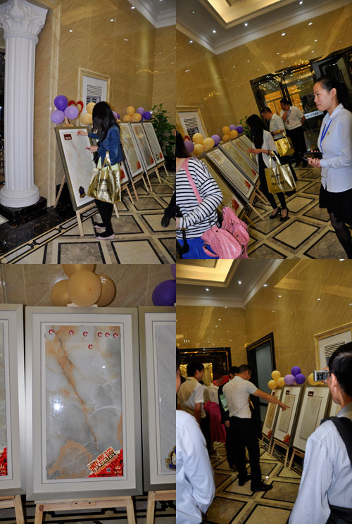 20140530203440905 现场各媒体记者和经销商嘉宾品鉴初创微晶瓷片并投票